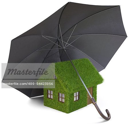 House from the grass under umbrella. isolated on white.