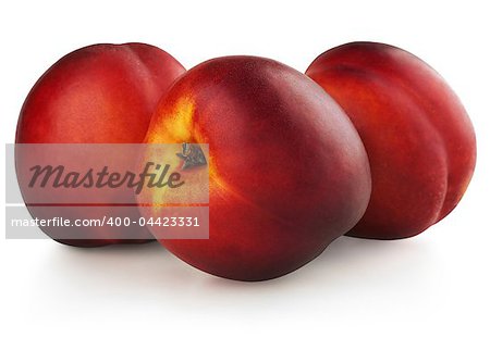 Three nectarines isolated on a white background
