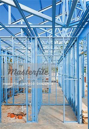 New home under construction using steel frames