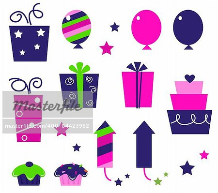 Cute icons collection in vibrant tones. Vector cartoon collection.