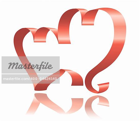 Two red ribbon hearts on a white background, can used as a frame. Also available as a vector in Adobe Illustrator EPS format, compressed in a zip file. The vector version can be scaled to any size without loss of quality.