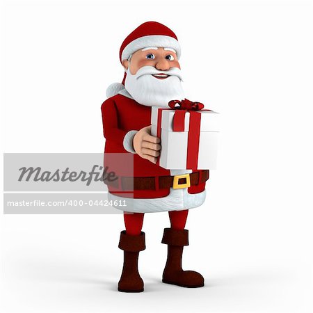 Cartoon Santa Claus holding present - high quality 3d illustration