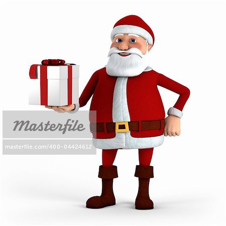 Cartoon Santa Claus offering present - high quality 3d illustration