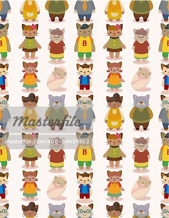 cartoon cat family seamless pattern