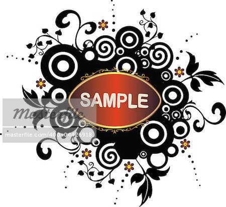 Grunge banner with circles and floral elements - vector