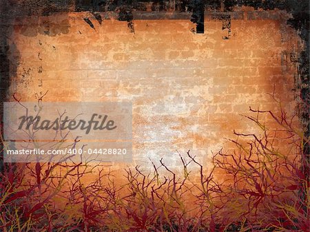 Grunge style background - brick wall with tree branches