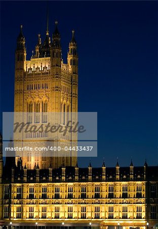 The Houses of Parliament and Big Ben in London at night.