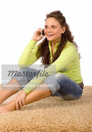 isolated on white female teenager on the phone