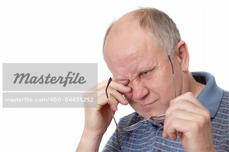 Bored senior man. Emotional portraits series. Isolated on white.