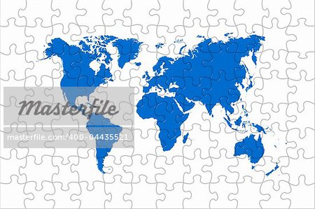 High quality puzzle world map image over a white background
