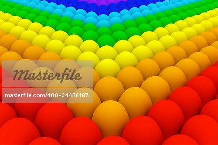 3d image of an eggs formation colored in rainbow colors