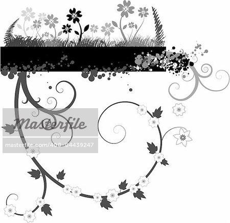 Vector- Floral grunge with vines and grass. Copy space for text.