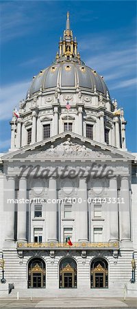 The City Hall of San Francisco California, opened in 1915, in its open space area in the city's Civic Center