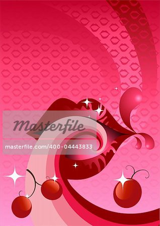 Abstract background with lips and cherries.