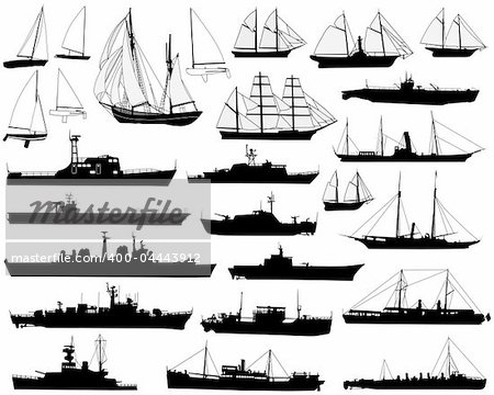 Collection of detailed vector boat and ship outlines