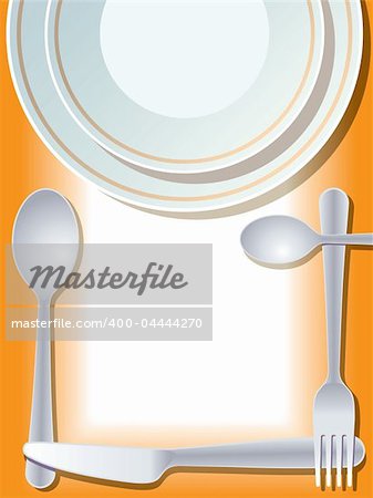 Place setting with plate, fork, spoon, knife