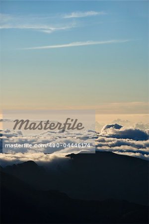 Aerial shot of dormant volcano in Haleakala National Park, Maui, Hawaii.