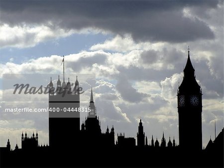 Silhouette of houses of Parliament in central London