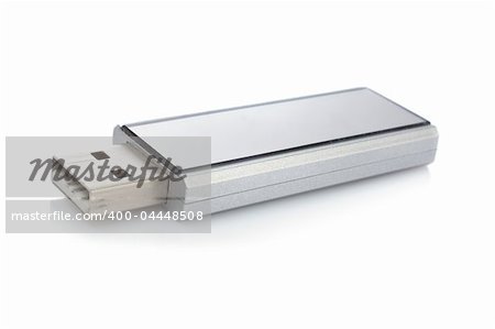 Portable flash usb drive memory with shadow reflected on white background. Shallow DOF