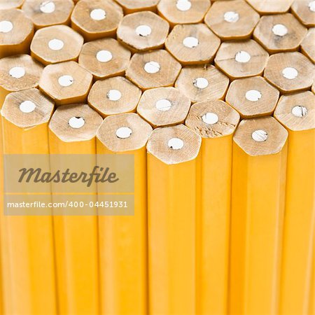 Close up of unsharpened pencils.
