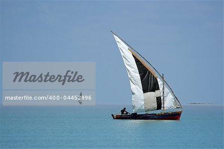 Traditional sail boat called a dhow, Vilanculos coastal sanctuary, Mozambique