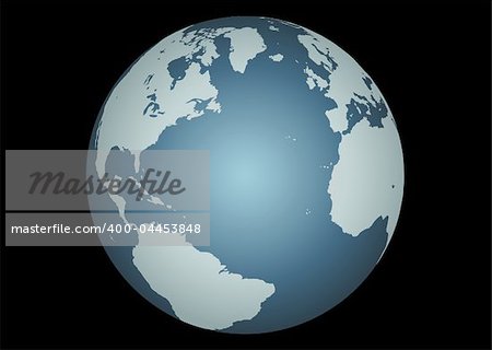 Atlantic Ocean(Vector). Accurate map of the North Atlantic. Mapped onto a globe. Includes many small islands, lakes, etc