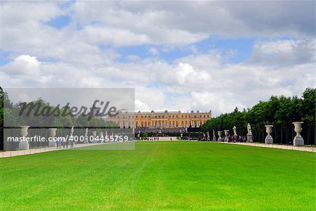 Simmer view of Versailles palace and gardens, France.
