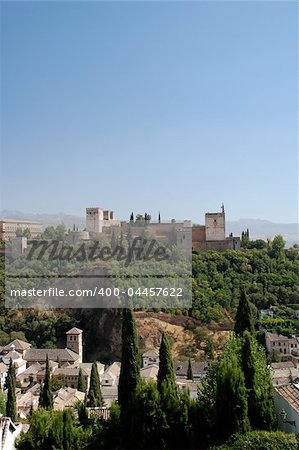 View of the palaces of La Alhambra in Granada, Andalousia, Spain, Europe.