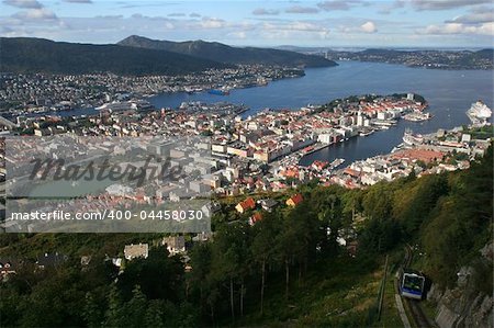 view of Bergen in Norway from the top of Mount Fløyen.