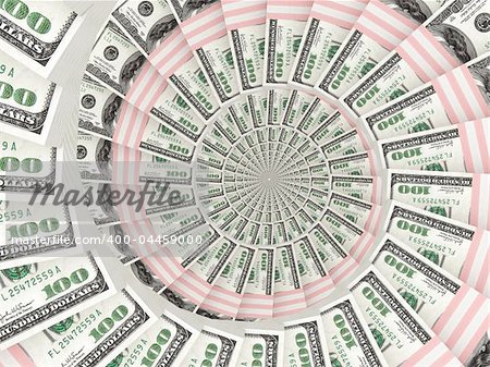 Money dollars packs moving by spiral background