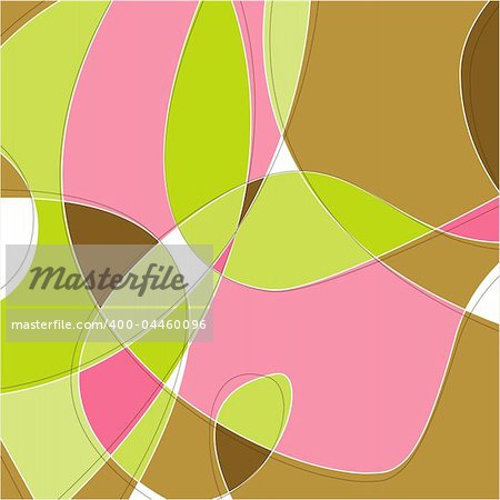 Retro Swirl Loopy Background of stylish, pink green and brown shapes. Easy-edit layered vector file--No transparencies or strokes!