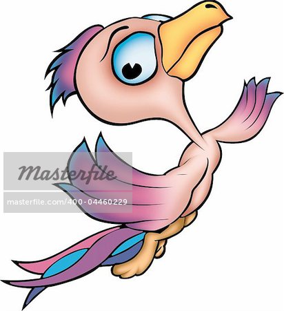 Flying bird 01 - High detailed and coloured illustration - Pink flying parrot