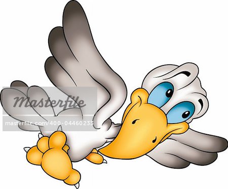 Flying bird 18 - High detailed and coloured illustration - Humorous flying bird