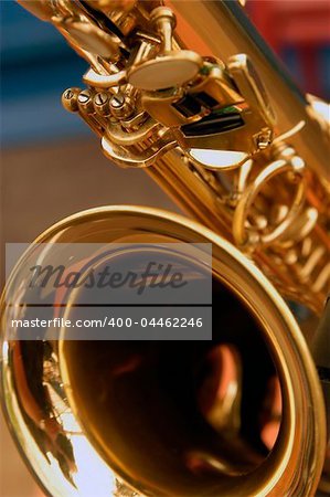 A close up shot of a tenor sax