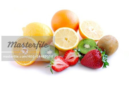 Assorted fruit on white background