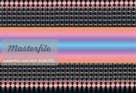 Abstract illustration of coral pink and black mesh on a horizontal axis with a central section of soft blue, lilac and coral pink colors.