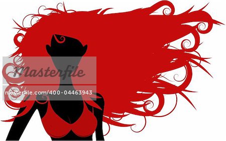 Vector - Girl in bikini posing with wind blowing in her hair, copy space to insert your text.