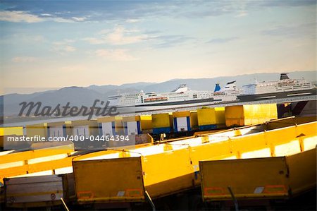 industry and commerce: trucks parked in a harbor