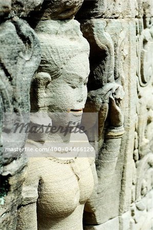 Close up of sulptured apsara, Siem Reap, Cambodia