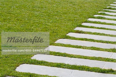 The diagonal path in the green grass