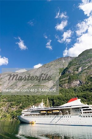 Cruise boat on the Sognefjord near Gudvangen in the western area of Norway.