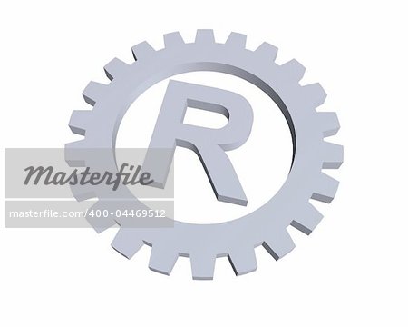 Registered trade mark symbol in gear wheel - 3d illustration