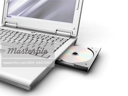 Rendu 3D d'un générique portable avec lecteur de cd ouvert