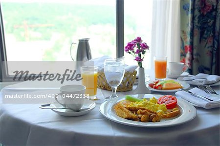 Breakfast for two in a hotel room