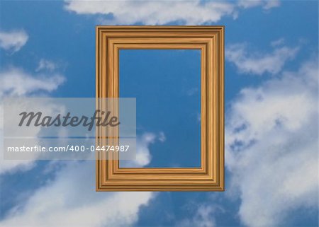 wooden pictureframe and clouds