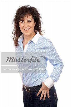 Portrait of a smiling woman over a white background