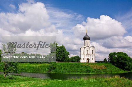 The Church of the Intercession of the Holy Virgin upon Nerl River (Russian: Ð¦ÐµÑ?ÐºÐ¾Ð²Ñ? Ð?Ð¾ÐºÑ?Ð¾Ð²Ð° Ð½Ð° ÐÐµÑ?Ð»Ð¸, Tserkov Pokrova na Nerli) is one of the loveliest Orthodox churches and a lyrical symbol of mediaeval Russia.  In spring, the area would be flooded, and the church appeared as if floating on water.  It is situated at the confluence of Nerl and Klyazma Rivers in Bogolyubovo, 13