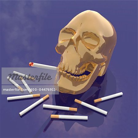 a 3d render of a skull smoking a cigarette