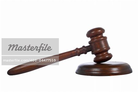 Wooden gavel from the court isolated on white background