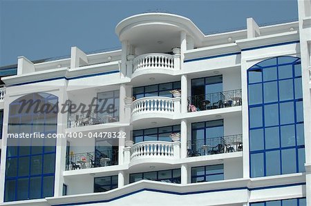 Hotel balcony and clear sky